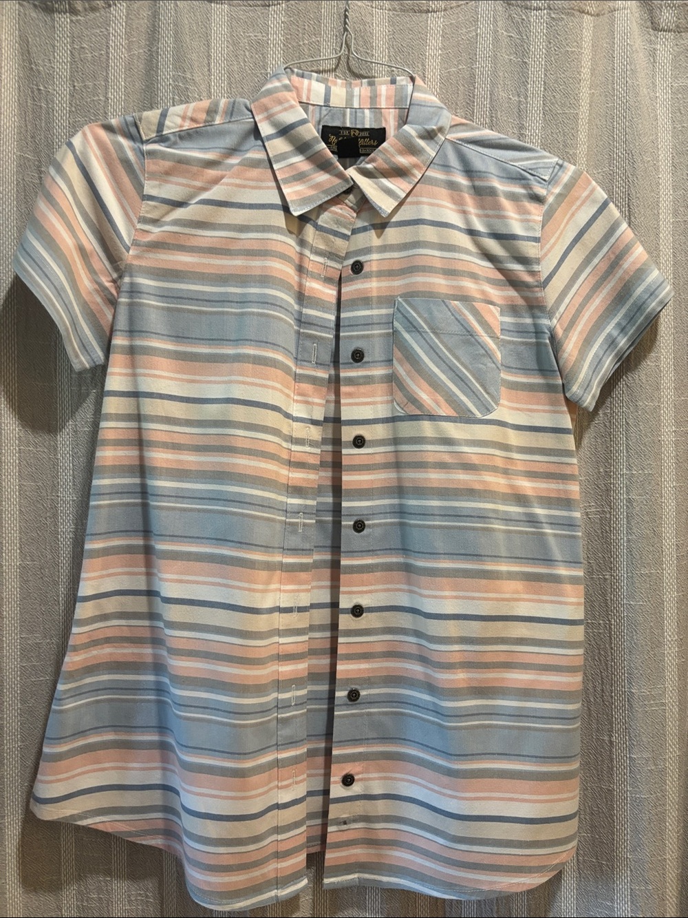 Noble Outfitters workwear for women. Button-Front Striped Short Sleeve Shirt